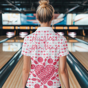 Custom White And Pink Heart Valentine Bowling Quarter-Zip Shirts For Women, Couple Outfit IPHW8363