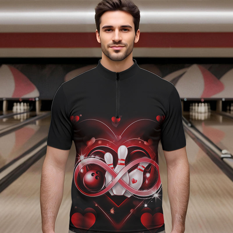 Custom Valentines Day Bowling Quarter-Zip Shirts For Men, Infinity Love Bowling Couple Shirt IPHW8369