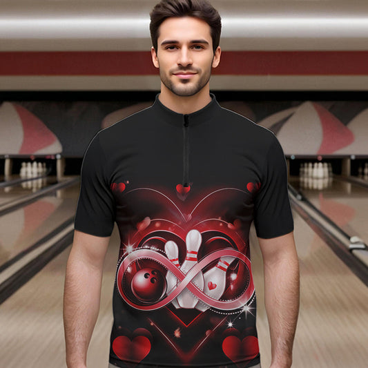 Custom Valentines Day Bowling Quarter-Zip Shirts For Men, Infinity Love Bowling Couple Shirt IPHW8369