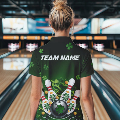 Custom Green St Patrick'S Day Bowling Team Quarter-Zip Shirts For Women IPHW8374