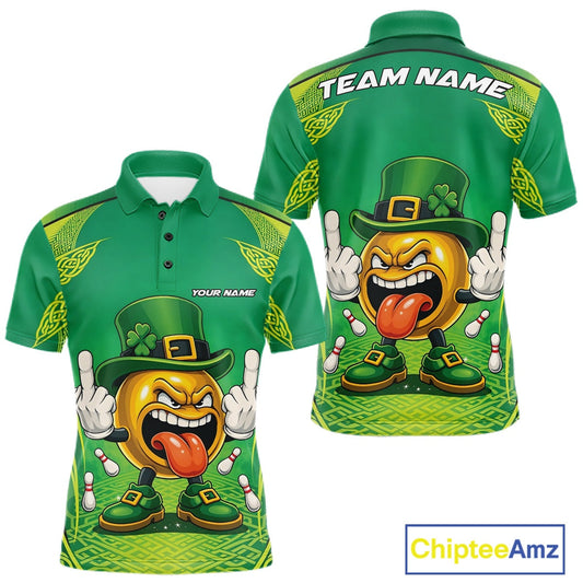 Custom Funny Leprechaun Bowling Ball St Patricks Day Bowling Shirts, Celtic Pattern Bowling Tournament Outfits IPHW10443