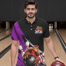 Load image into Gallery viewer, Black And Purple Custom Funny Turkey Thanksgiving Bowling Team Polo Shirts For Men IPHW8877