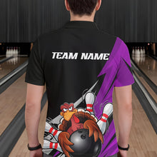Load image into Gallery viewer, Black And Purple Custom Funny Turkey Thanksgiving Bowling Team Polo Shirts For Men IPHW8877