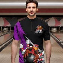Load image into Gallery viewer, Black And Purple Custom Funny Turkey Thanksgiving Bowling Team Quarter-Zip Shirts For Men IPHW8877
