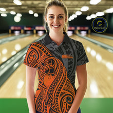 Load image into Gallery viewer, Custom Black And Orange Maori Style Koru Spiral Tribal Women Bowling Polo Team Shirt IPHW10954