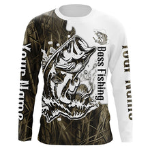 Load image into Gallery viewer, Custom Largemouth Bass Fishing Long Sleeve Tournament Shirts, Bass Fishing League Shirt | Grass Camo IPHW6384