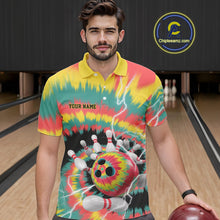 Load image into Gallery viewer, Custom Colorful Tie Dye Bowling Polo Shirts For Men, Rainbow Bowling Outfit IPHW9115