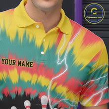 Load image into Gallery viewer, Custom Colorful Tie Dye Bowling Polo Shirts For Men, Rainbow Bowling Outfit IPHW9115