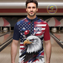 Load image into Gallery viewer, Custom Patriotic Eagle Bowling Shirts For Men, US Flag Bowling League Team Shirt IPHW9476