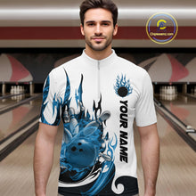 Load image into Gallery viewer, Custom Blue Flame Bowling Team Jerseys, Bowling League Quarter-Zip Shirt For Men IPHW10725