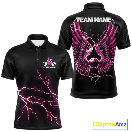 Custom Pink Lightning Bowling Ball With Wings Bowling Men Team Shirt, Bowling Jerseys IPHW10731