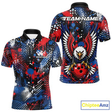Load image into Gallery viewer, Custom Red, White And Blue Splatter Patrotic Eagle Bowling Team Men Polo Shirts IPHW11481