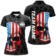 Load image into Gallery viewer, US Flag Skull Bowling Shirts For Women, Personalized Patriotic Bowling Jerseys IPHW5238