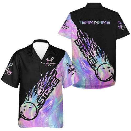 Strike Bowling Hawaiian Shirts For Kid, Custom Hologram Bowling Team Shirts Bowler Outfit IPHW5242