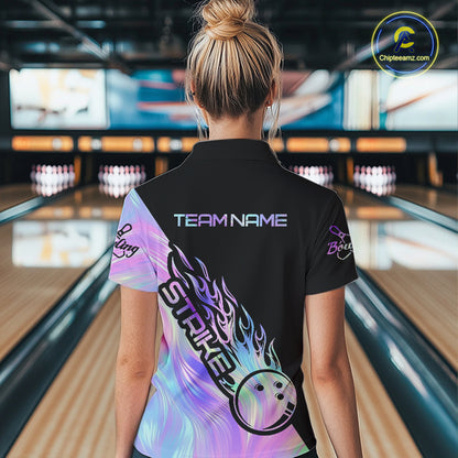 Strike Bowling Polo Shirts For Women, Custom Bowling Team Shirts Bowler Outfit IPHW5242