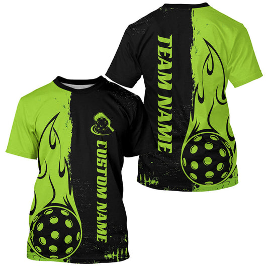 Black And Green Custom Flame Pickleball T-Shirts For Men, Pickleball Team Shirt Pickleball Outfit IPHW7455