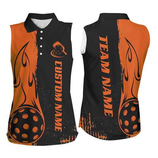 Black And Orange Custom Flame Ladies Pickleball Shirts, Pickleball Team Shirt Outfit IPHW7457