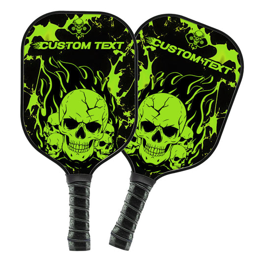 Black And Green Flame Skull Custom Pickleball Paddle, Halloween Pickleball Paddles Gifts IPHW7465