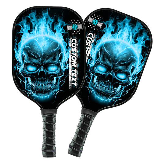 Custom Blue Flame Skull Pickleball Paddle Halloween Pickleball Gifts, Patriotic Pickleball Paddles IPHW7467