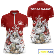 Load image into Gallery viewer, Custom Funny Santa Claus Christmas Bowling Women Quarter-Zip Shirts, Xmas Team Shirt IPHW10108