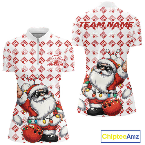 Custom Funny Santa Claus Christmas Bowling Women Quarter-Zip Shirts, Xmas Team Shirt IPHW10111