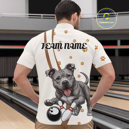 Custom Funny Pitbull Dog Bowling Men Quarter-Zip Shirts, Dog Paw Print Bowler Outfit IPHW10249