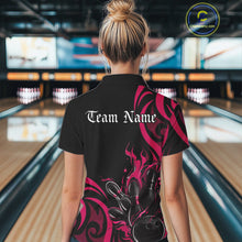 Load image into Gallery viewer, Custom Black And Pink Tribal Flame Bowling Women Shirts, Bowling League Shirt Team Jerseys IPHW10737