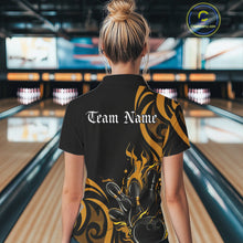 Load image into Gallery viewer, Custom Black And Yellow Tribal Flame Bowling Women Shirt, Bowling League Team Jerseys IPHW10739