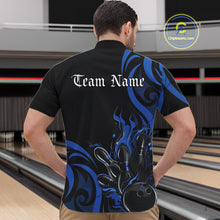 Load image into Gallery viewer, Custom Black And Blue Tribal Flame Bowling Men Shirt, Bowling League Shirt Team Jerseys IPHW10740