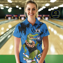 Load image into Gallery viewer, Blue Custom Funny Alligator Bowling Women Polo Shirt, Bowling Team Jerseys Bowler Outfit IPHW10773