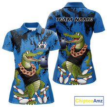 Load image into Gallery viewer, Blue Custom Funny Alligator Bowling Women Polo Shirt, Bowling Team Jerseys Bowler Outfit IPHW10773