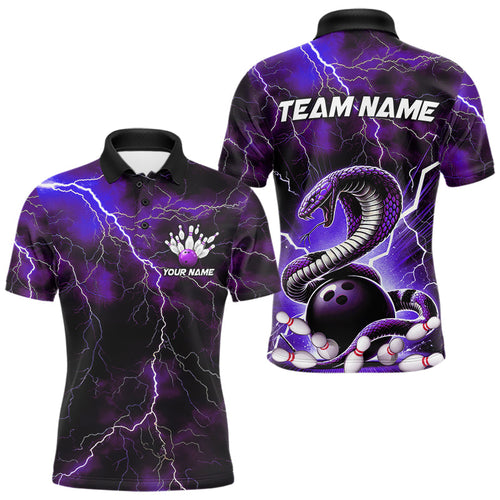 Purple Thunder Lightning Custom Cobra Snake Bowling Polo Shirts For Men, Bowling Team Shirt IPHW8898