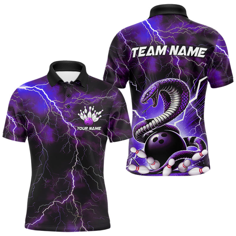Purple Thunder Lightning Custom Cobra Snake Bowling Polo Shirts For Men, Bowling Team Shirt IPHW8898