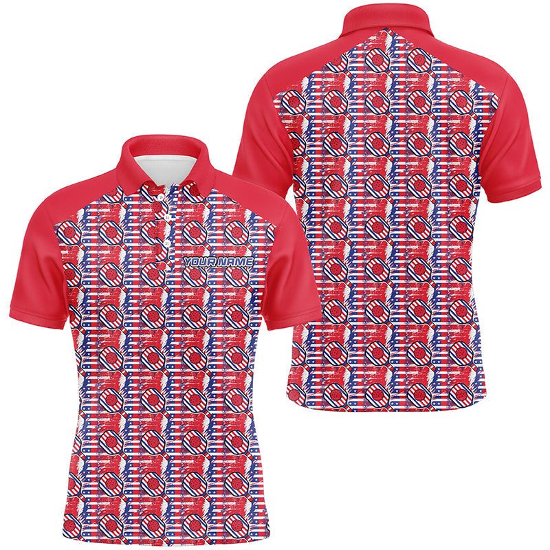 Custom American Flag Pickleball Polo Shirts For Men, Patriotic Pickleball Jerseys For Team IPHW6942