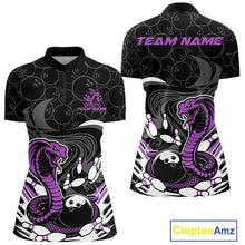 Load image into Gallery viewer, Custom Black And Purple Cobra Snake Bowling Women Quarter-Zip Shirts, Bowling Team Shirt IPHW9700