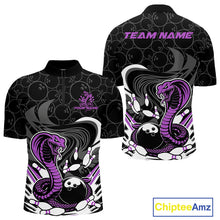 Load image into Gallery viewer, Custom Black And Purple Cobra Snake Bowling Quarter-Zip Shirts For Men, Cobra Bowling Team Shirt IPHW9700