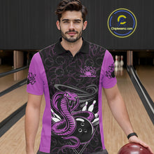 Load image into Gallery viewer, Custom Purple Cobra Snake Bowling Team Men Polo Shirts, Bowling Pattern Shirt IPHW9705
