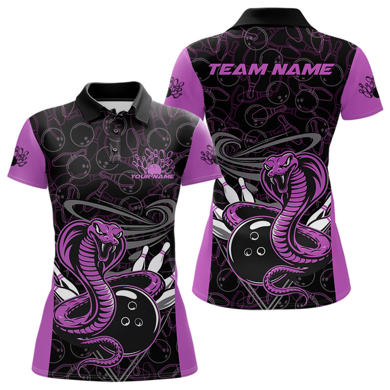 Custom Purple Cobra Snake Bowling Team Women Polo Shirts, Bowling Pattern Shirt IPHW9705
