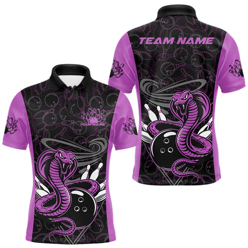 Custom Purple Cobra Snake Bowling Team Men Polo Shirts, Bowling Pattern Shirt IPHW9705