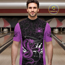 Load image into Gallery viewer, Custom Purple Cobra Snake Bowling Team Men Quarter-Zip Shirts, Bowling Pattern Shirt IPHW9705