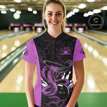 Load image into Gallery viewer, Custom Purple Cobra Snake Bowling Team Women Quarter-Zip Shirts, Bowling Pattern Shirt IPHW9705