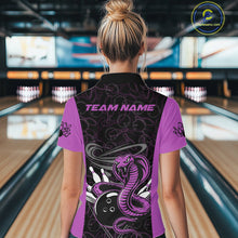 Load image into Gallery viewer, Custom Purple Cobra Snake Bowling Team Women Quarter-Zip Shirts, Bowling Pattern Shirt IPHW9705