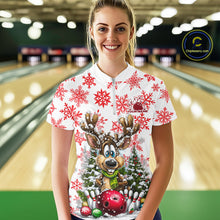 Load image into Gallery viewer, Custom Cute Funny Reindeer Christmas Bowling Women Quarter-Zip Shirt, Xmas Bowling Shirt IPHW10113