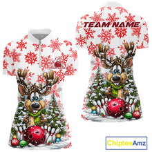 Load image into Gallery viewer, Custom Cute Funny Reindeer Christmas Bowling Women Quarter-Zip Shirt, Xmas Bowling Shirt IPHW10113