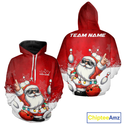 Custom Funny Santa Claus Christmas Bowling Men And Women Hoodie Shirts, Xmas Team Bowling Outfit IPHW10116