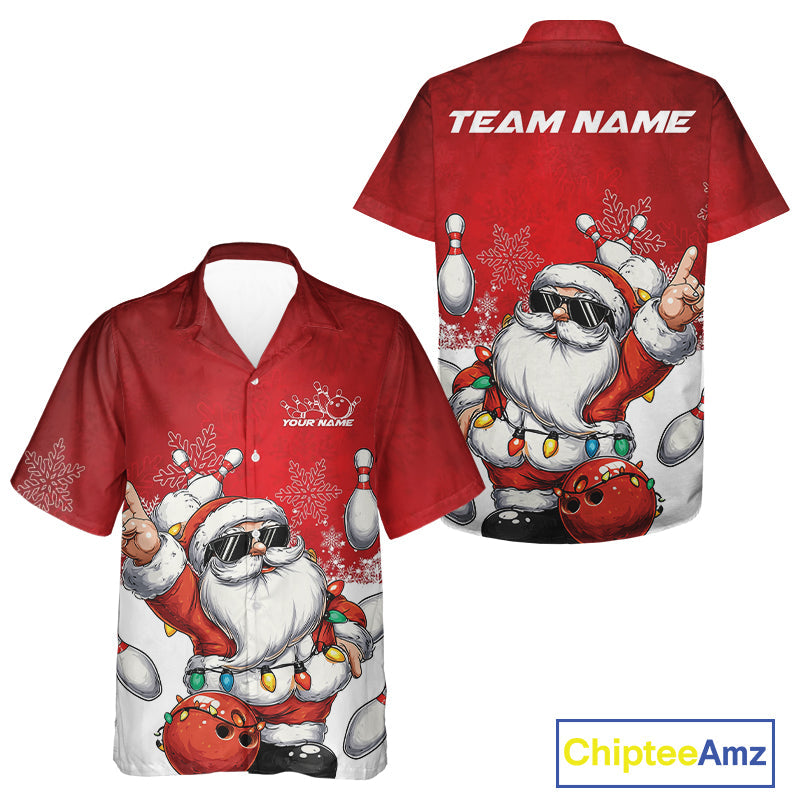 Custom Funny Santa Claus Christmas Bowling Men And Women Hawaiian Shirts, Xmas Team Bowling Outfit IPHW10116