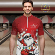 Load image into Gallery viewer, Custom Funny Santa Claus Christmas Bowling Men Quarter-Zip Shirts, Xmas Team Bowling Outfit IPHW10116