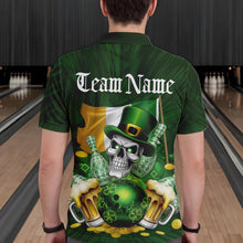 Load image into Gallery viewer, Custom Irish Flag St Patricks Day Bowling Polo Team Shirts For Men, Skull Leprechaun Bowling IPHW8594