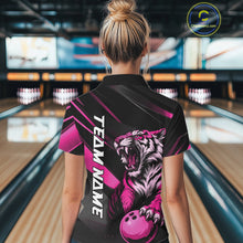 Load image into Gallery viewer, Custom Black And Pink Tiger Bowling Team Women Shirt, Bowling League Shirt Bowler Uniform IPHW10777