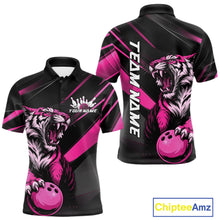 Load image into Gallery viewer, Custom Black And Pink Tiger Bowling Team Men Shirt, Bowling League Shirt Bowler Uniform IPHW10777